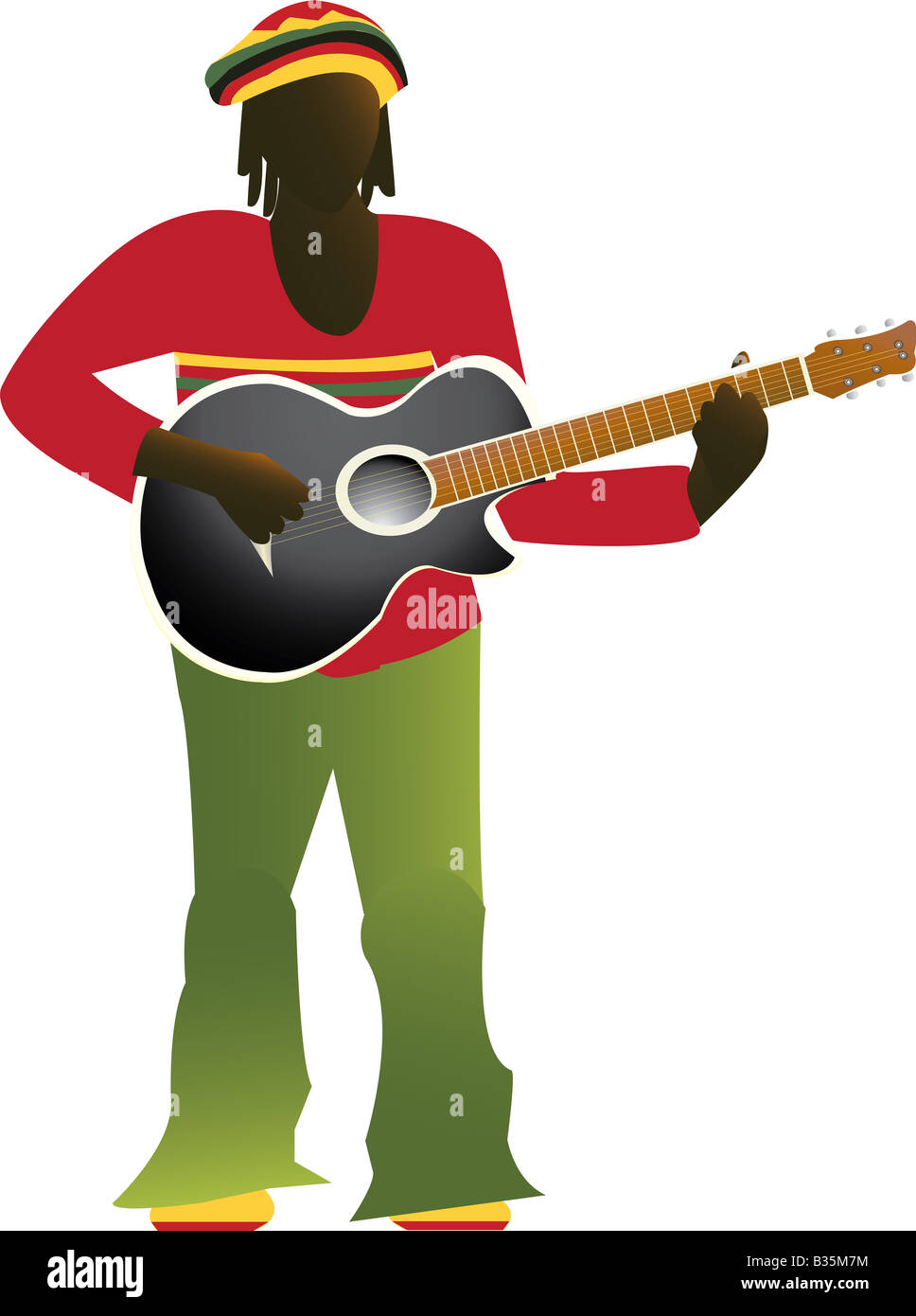 Jamaikanische Mann in helle Kleidung, Gitarre spielen Stockfoto