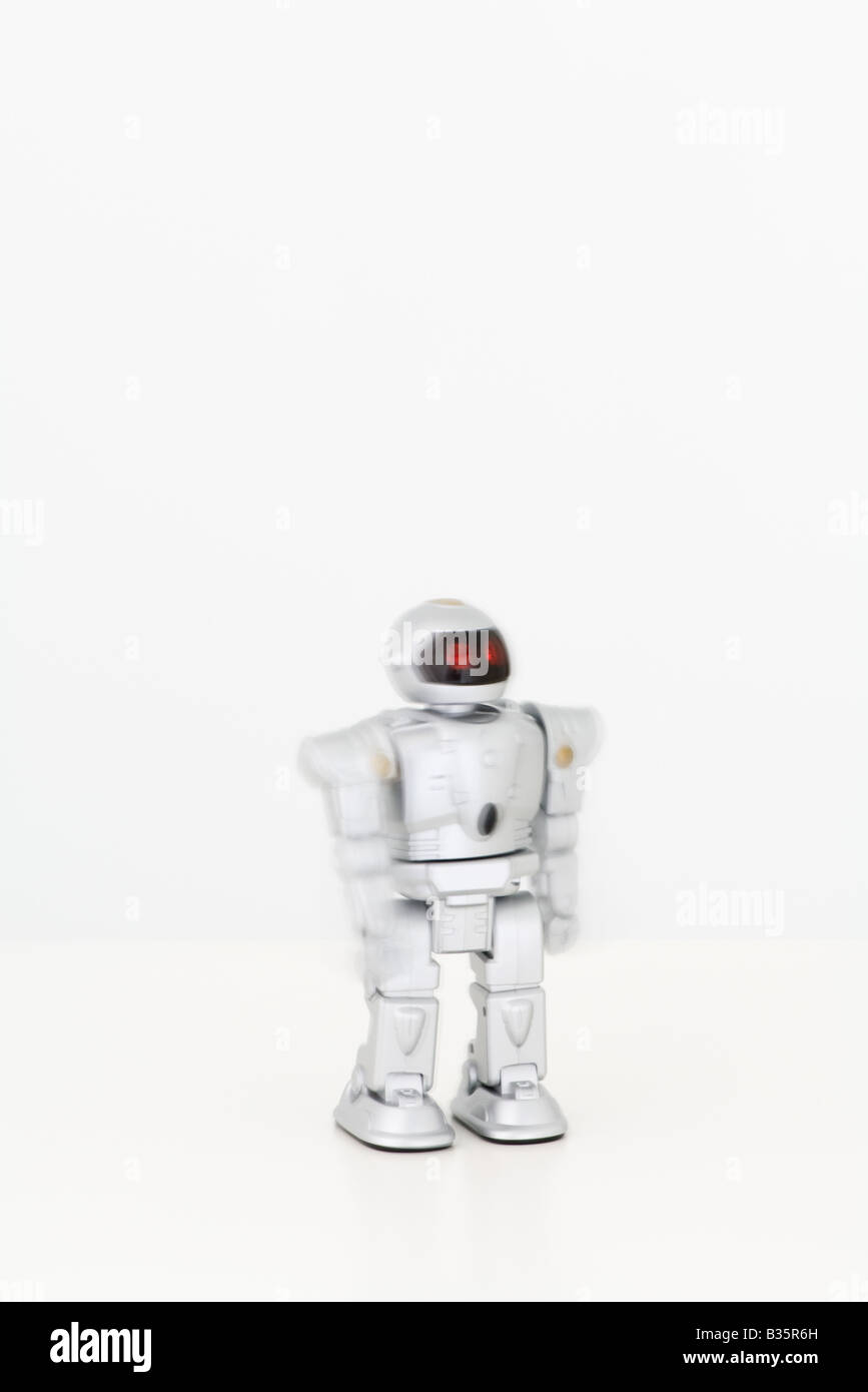 Spielzeugroboter Wandern, Bewegungsunschärfe Stockfoto