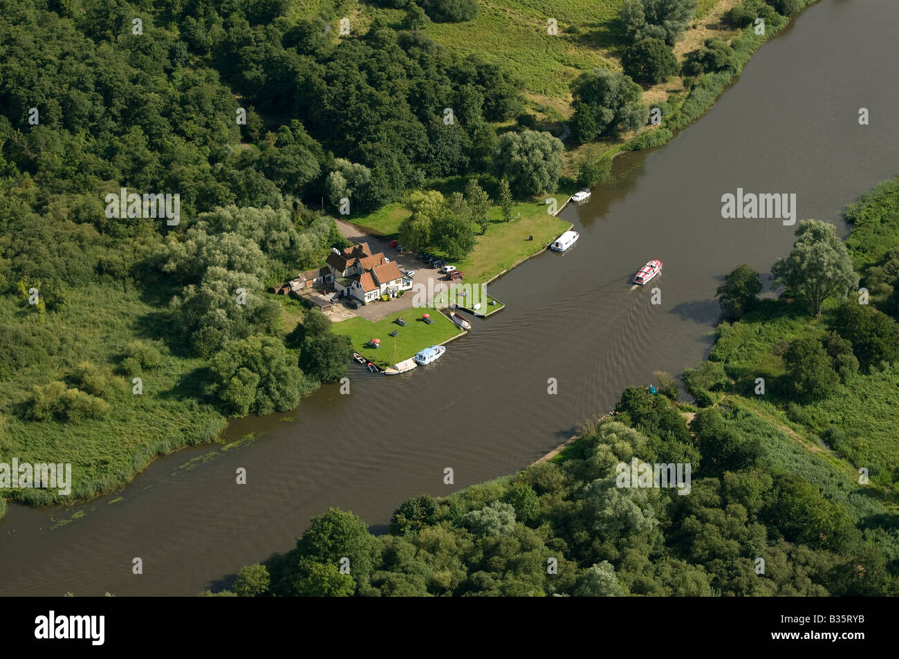 Luftaufnahme des Broadland Pub, Norfolk Broads, england Stockfoto