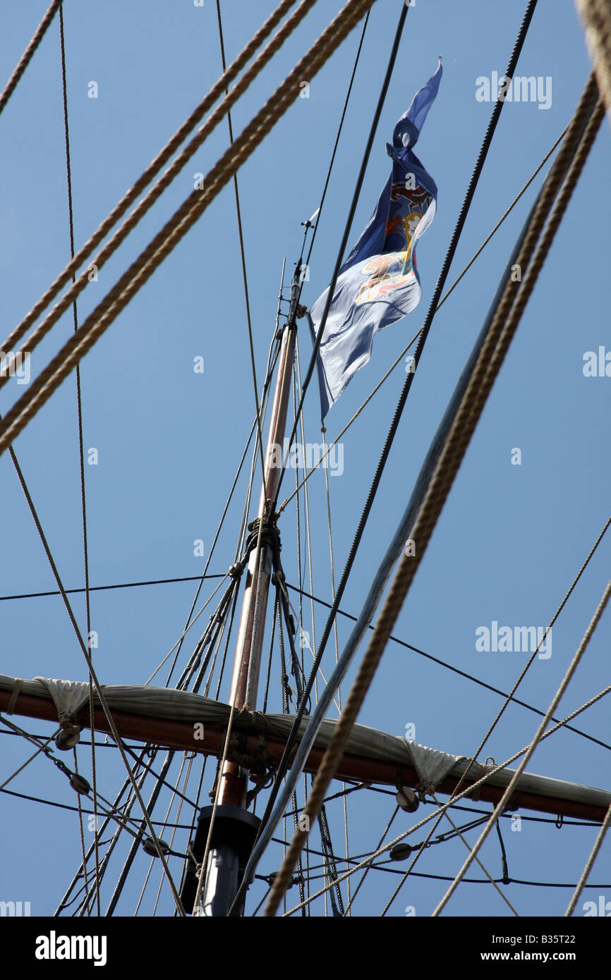 Der Mast auf dem uns Brig Niagara Schiff Stockfoto