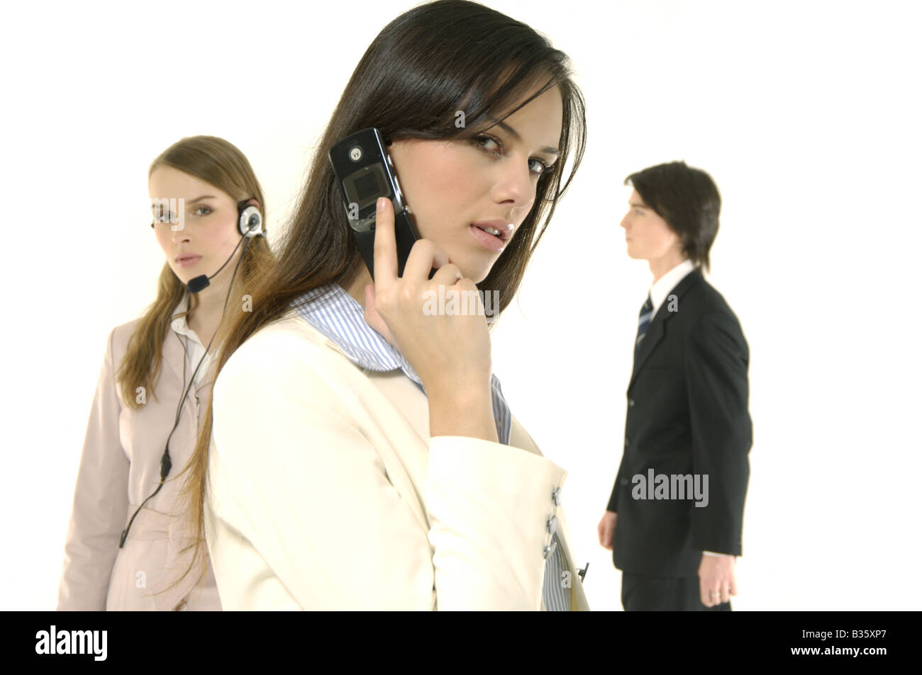 Porträt einer Geschäftsfrau telefonieren mit einem Handy Stockfoto