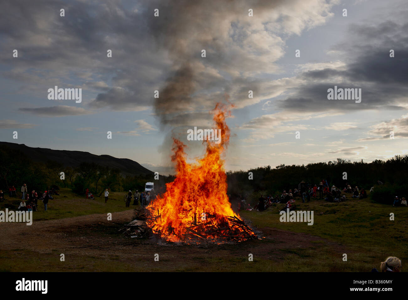 Lagerfeuer in Husafell Island Stockfoto