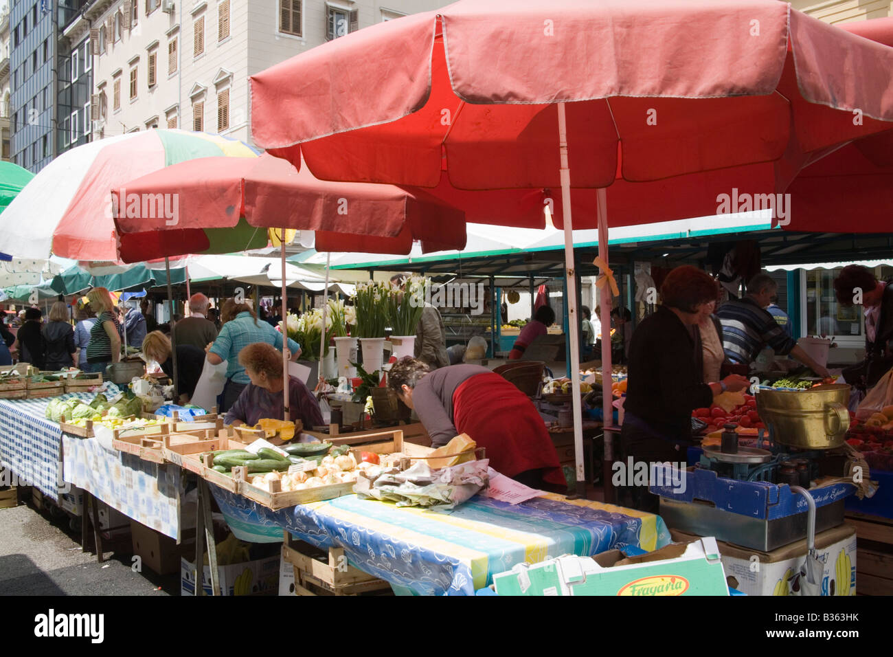 Rijeka Istrien Kroatien Europa kann frisches Obst Blumen und Gemüse zum Verkauf auf dem Stadtmarkt Stockfoto