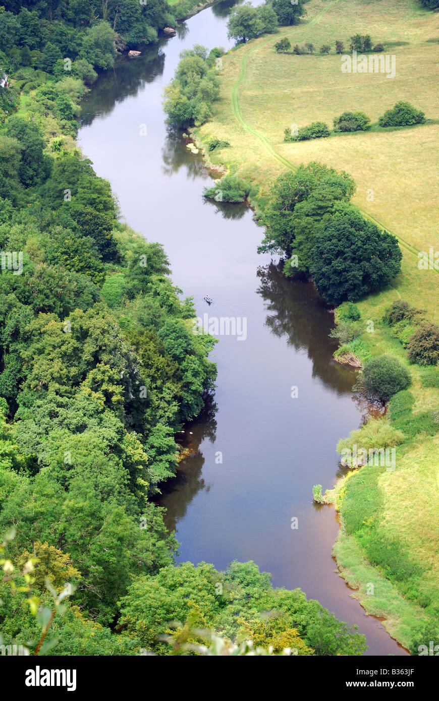 Blick auf Fluss Wye von Symonds Yat Rock Lookout, Gloucestershire, England, Vereinigtes Königreich Stockfoto