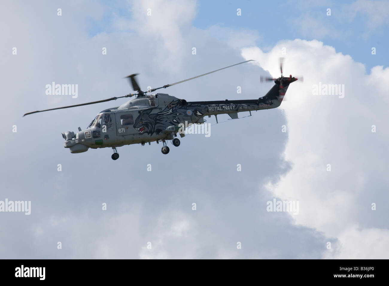 Westland Lynx HMA8 XZ722 671 Royal Navy Hubschrauber in Farnborough International Airshow Juli 2008 Stockfoto