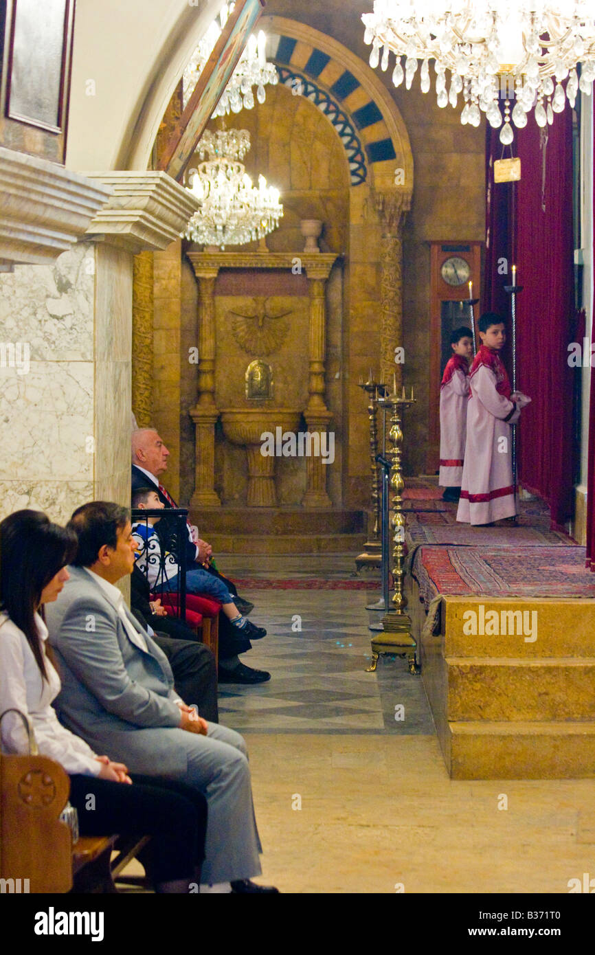 Christian Mass an vierzig Märtyrer armenischen Kirche im christlichen Viertel von Aleppo Syrien Stockfoto