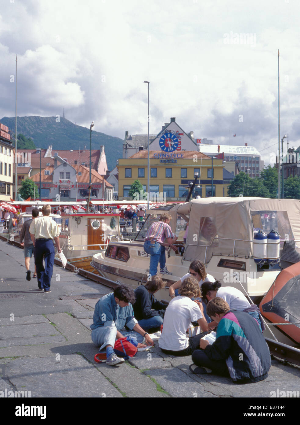 Hafenszene, Bergen, Hordaland, Norwegen. Stockfoto