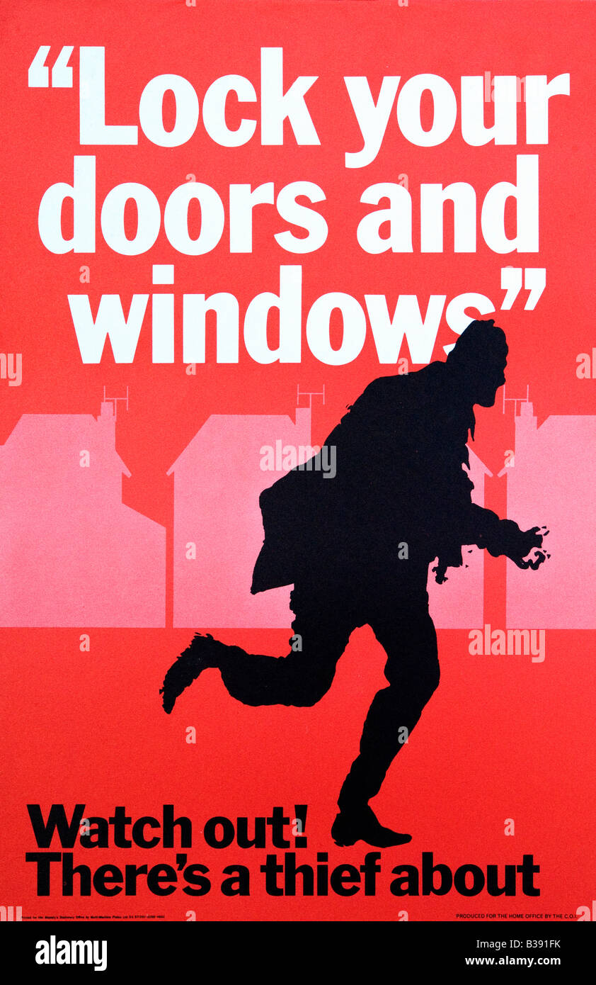 Watch Out es ist ein Dieb über Original Crime Prevention Plakat 1968 zentralen Büro der Informationen der 1960er Jahre für nur zur redaktionellen Nutzung Stockfoto