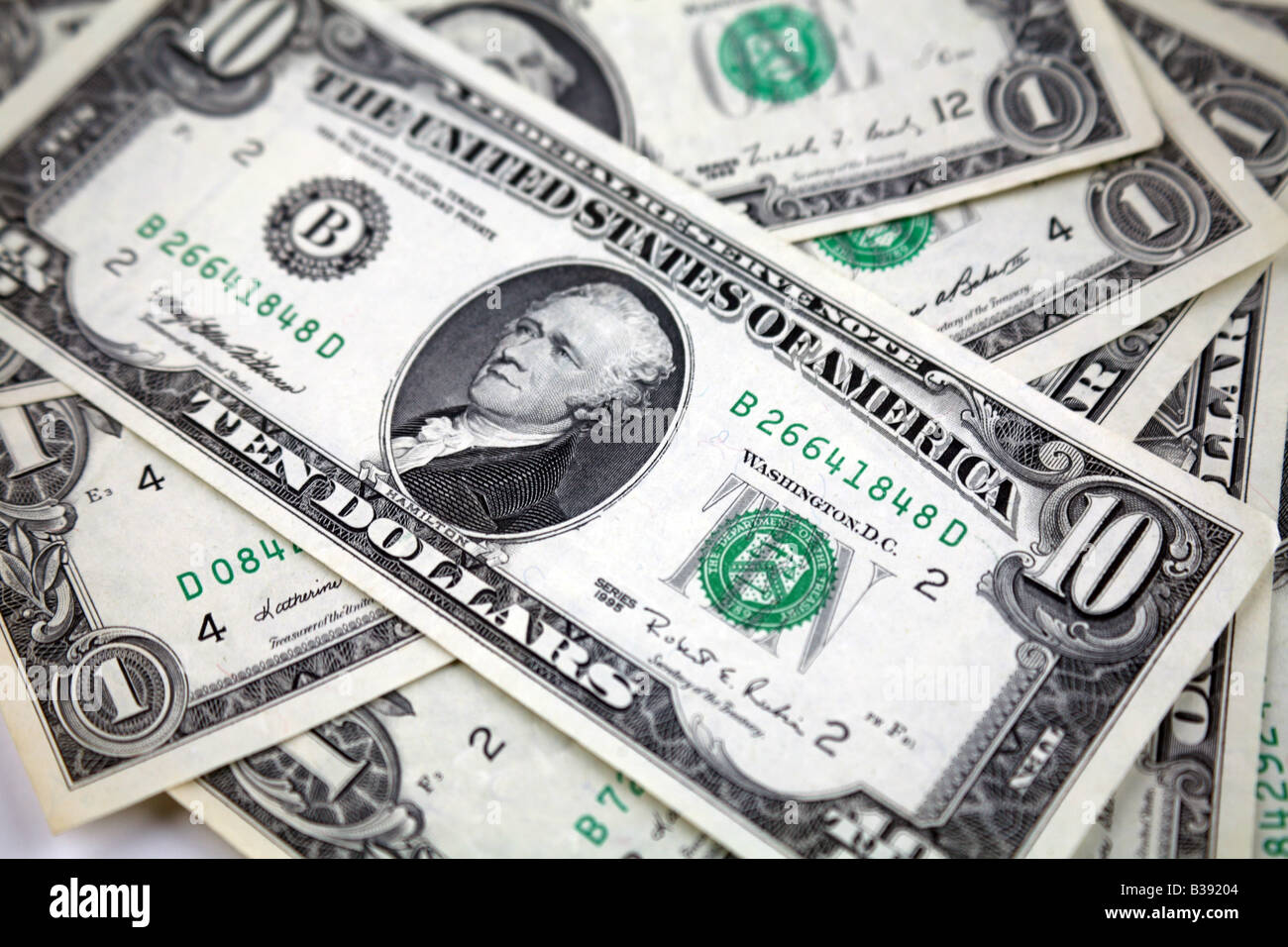 10 Dollar grün zurück Geldschein Dollar aus Vereinigte Staaten von Amerika Stockfoto