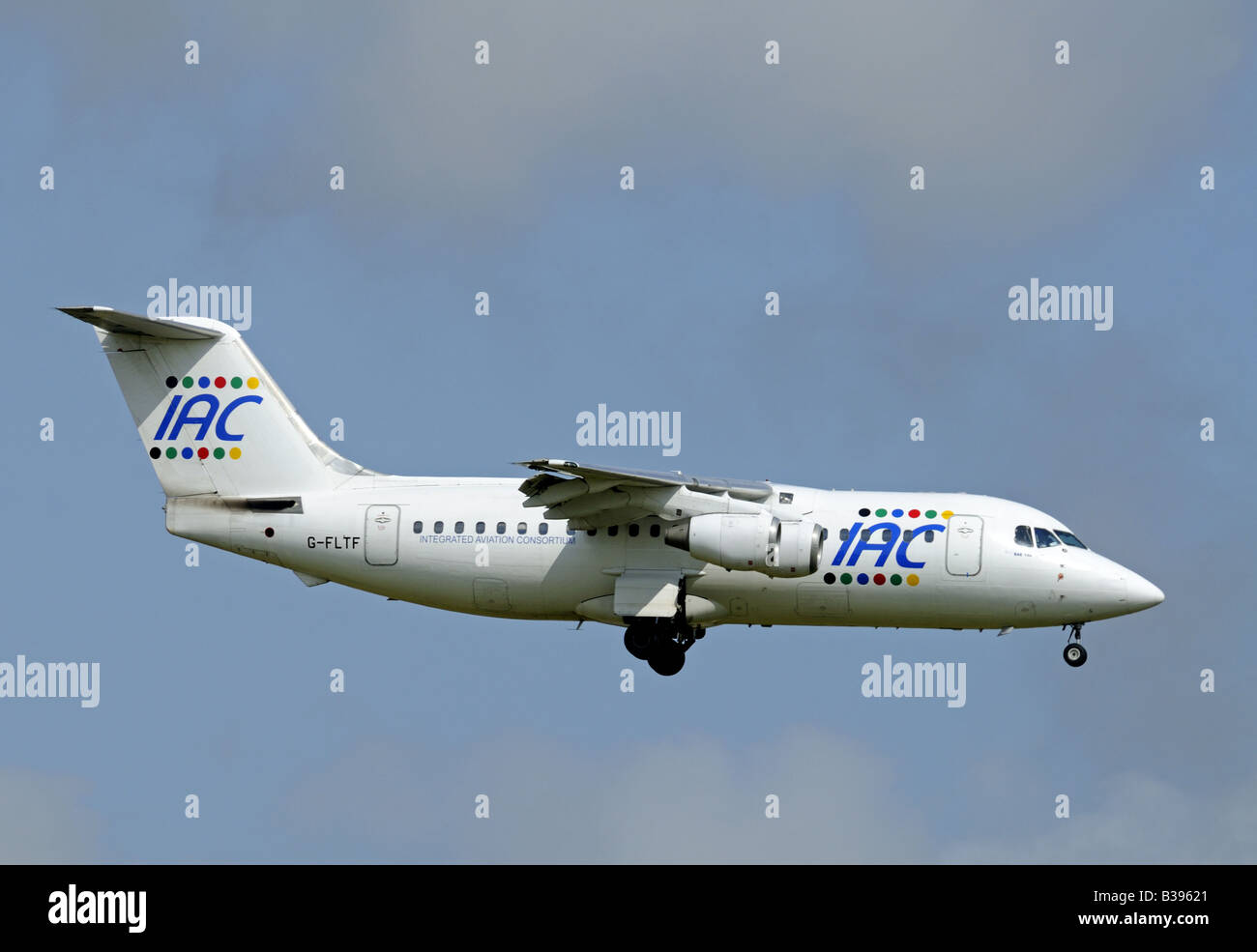 Ein IAC BAe 146-200 im Endanflug zu Aberdeen Dyce Flugplatz Grampian Region North East Scotland Stockfoto