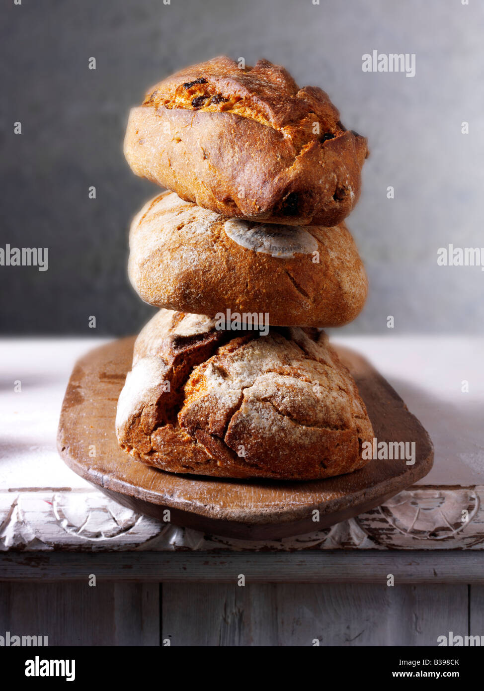 Brote von Vollkornmehl und braunen Brote Stockfoto