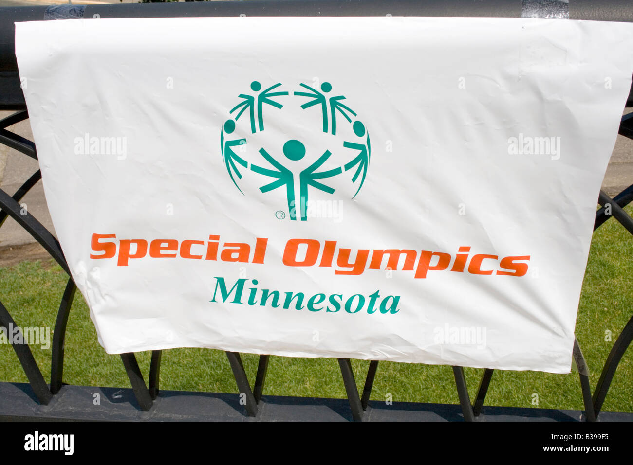 Banner und Symbol am Zaun. Special Olympics U M Bierman athletischen Komplex. Minneapolis Minnesota USA Stockfoto
