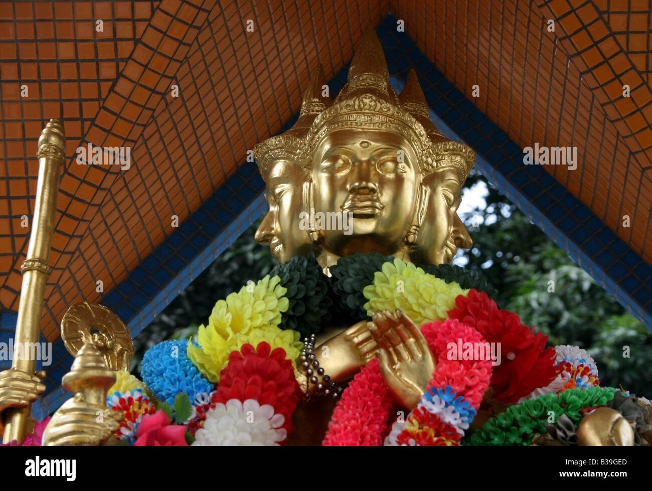 Trimurti Brahma, Vishnu und Shiva, den obersten als Statue, Singapur, Süd-Ost-Asien Stockfoto