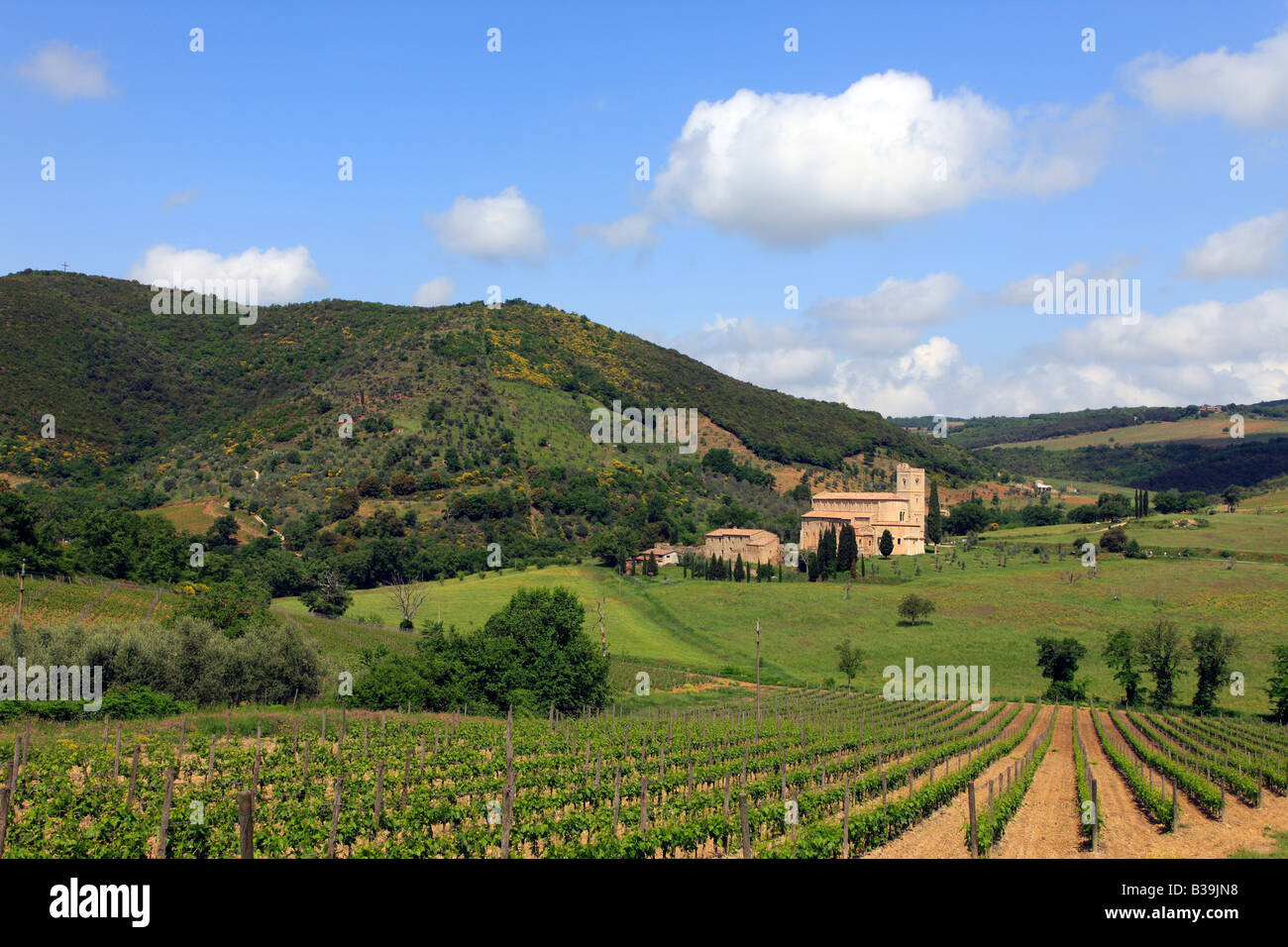 Kloster von Sant Antimo Abbazia, in der Nähe von Montalcino, Toskana, Italien Stockfoto