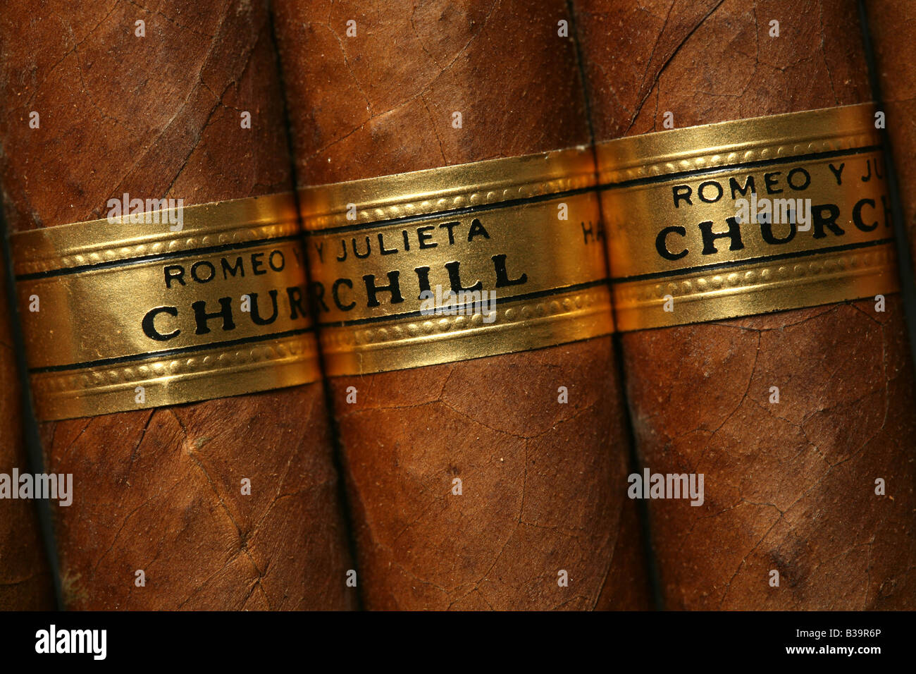 Berühmten kubanischen Zigarren-Romeo y Julieta (Romeo und Julia) Churchill-Größe Stockfoto