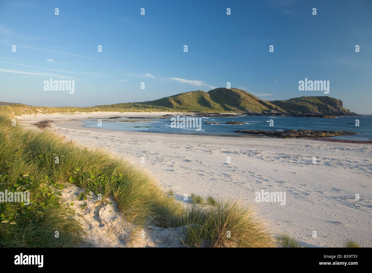 Blick entlang der Strand in Richtung Kenovara im späten Nachmittag Licht, Insel Tiree, Inneren Hebriden, Argyll & Bute, Scotland Stockfoto