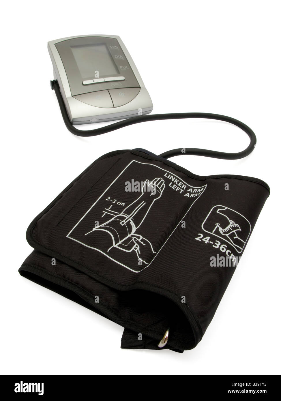 Moderne elektronische Blutdruckmessgerät (Blutdruck messen Ausrüstung) isoliert auf weißem Hintergrund Stockfoto