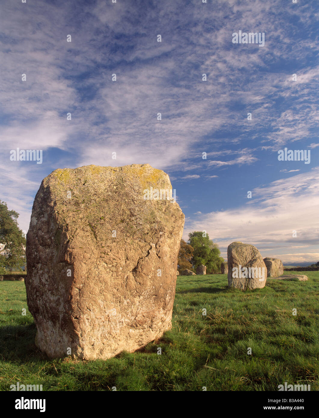 Lange Meg und ihre Töchter Steinkreis in der Nähe von wenig Salkeld, Penrith, Cumbria, England, UK. Stockfoto