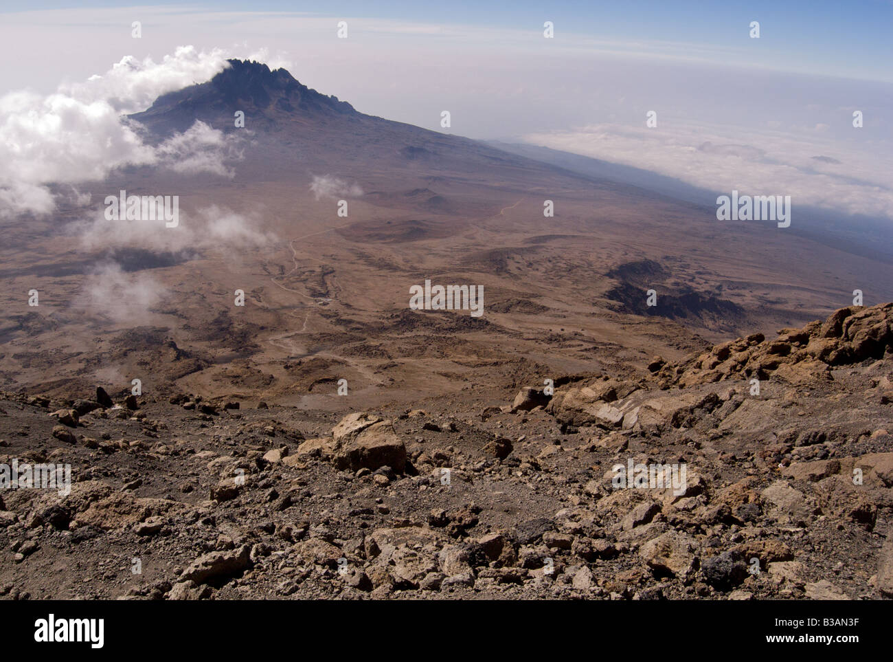 Ansicht des Mawenzi Peak vom Mount Kilimanjaro Stockfoto