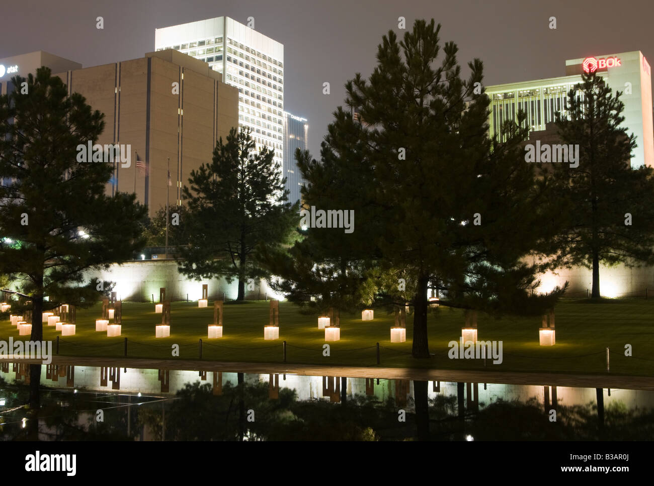 Oklahoma City Memorial und der Innenstadt Stockfoto