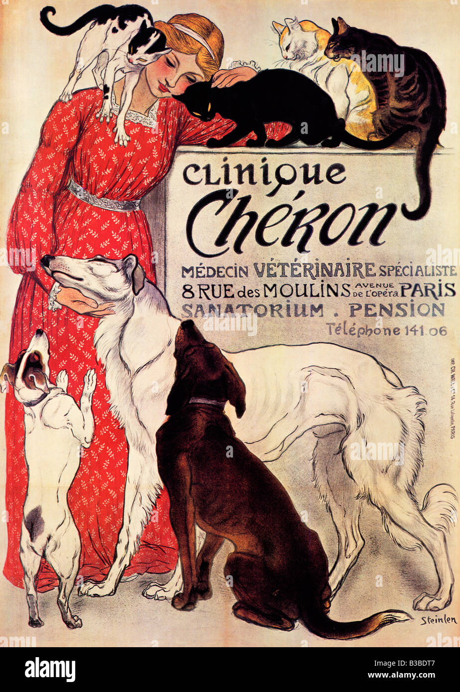 Steinlen Clinique Cheron 1894 Jugendstil Poster von Theophile Steinlen für das Paris tierärztliche Klinik und Rettung Stockfoto