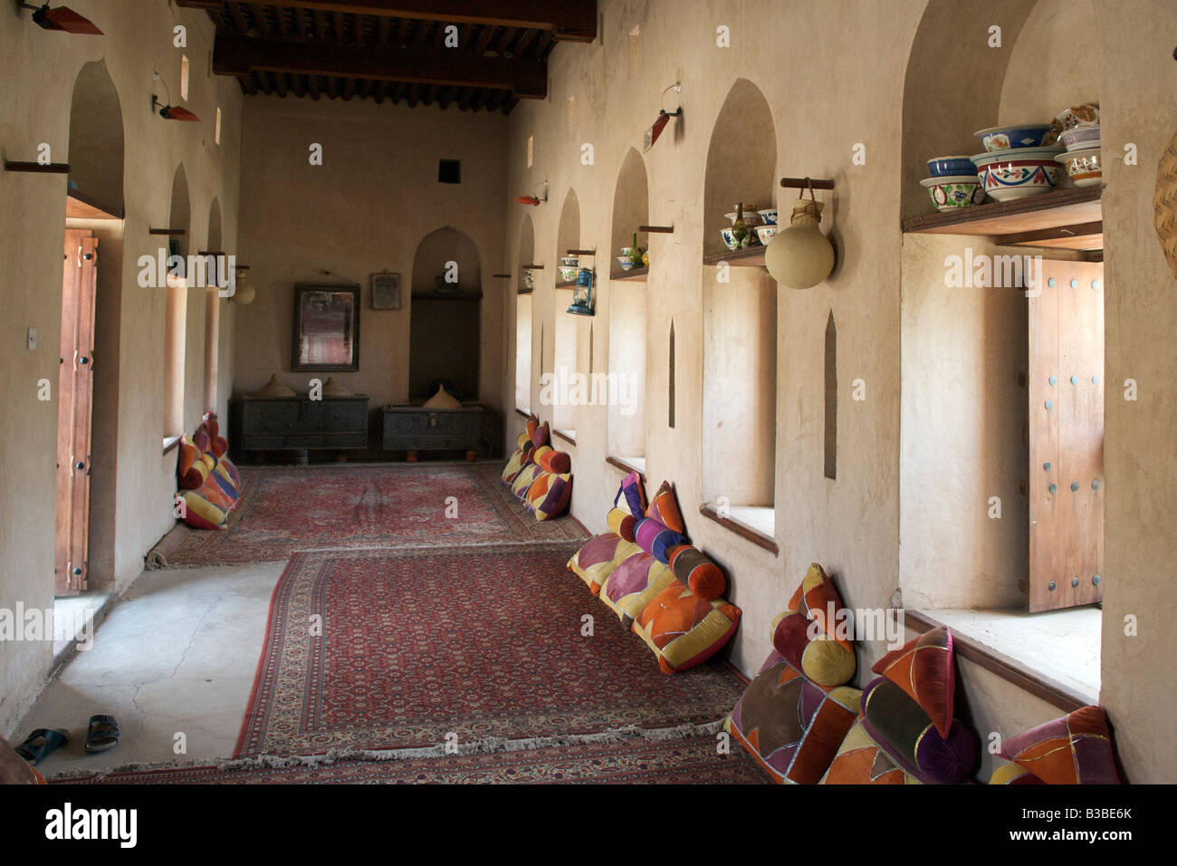 Inneren Empfangsraum Nakhal Fort Al Batinah Region Sultanat Oman Stockfoto