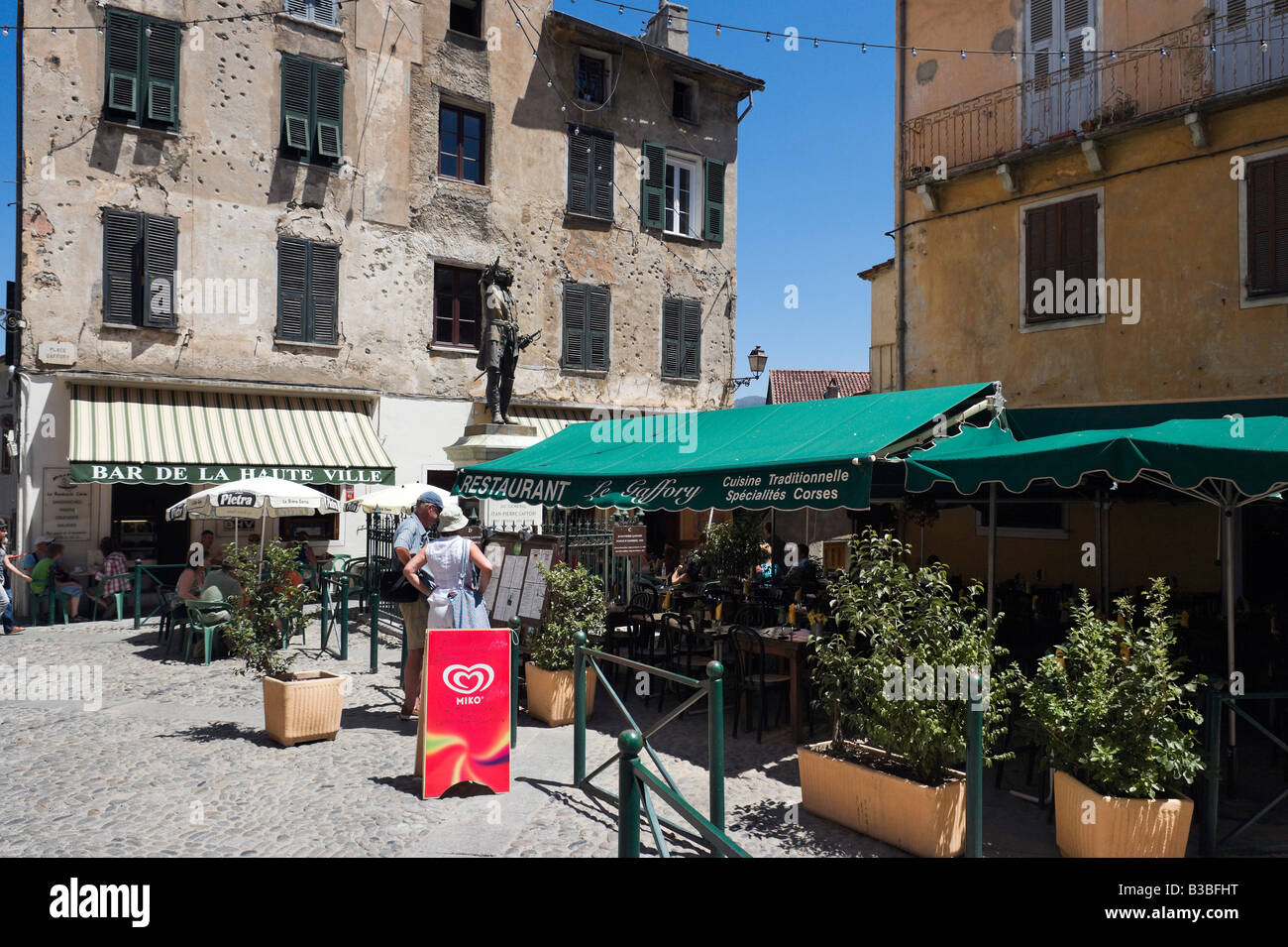 Restaurant im Ort Goffory in haute-Ville (Altstadt), Corte (ehemalige Hauptstadt des unabhängigen Corsica), Zentral-Korsika, Frankreich Stockfoto