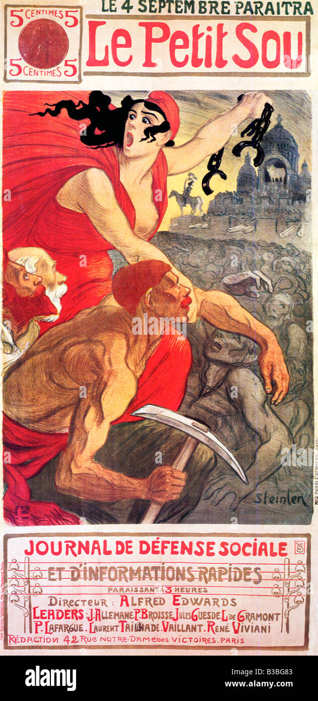Steinlen Le Petit Sou 1900 Jugendstil Poster von Theophile Steinlen für eine billige Arbeitskräfte Papier Erstürmung der neuen Bastille Stockfoto