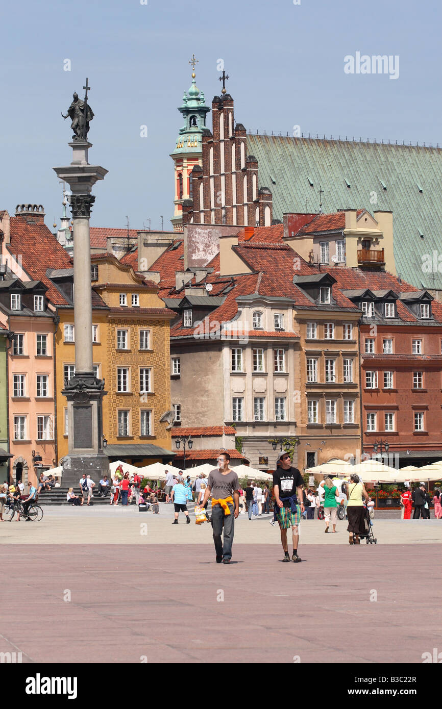 Warschau die Statue von König Sigimund in den Royal Palace Square Plac Zamkowy neben der Altstadt Stockfoto
