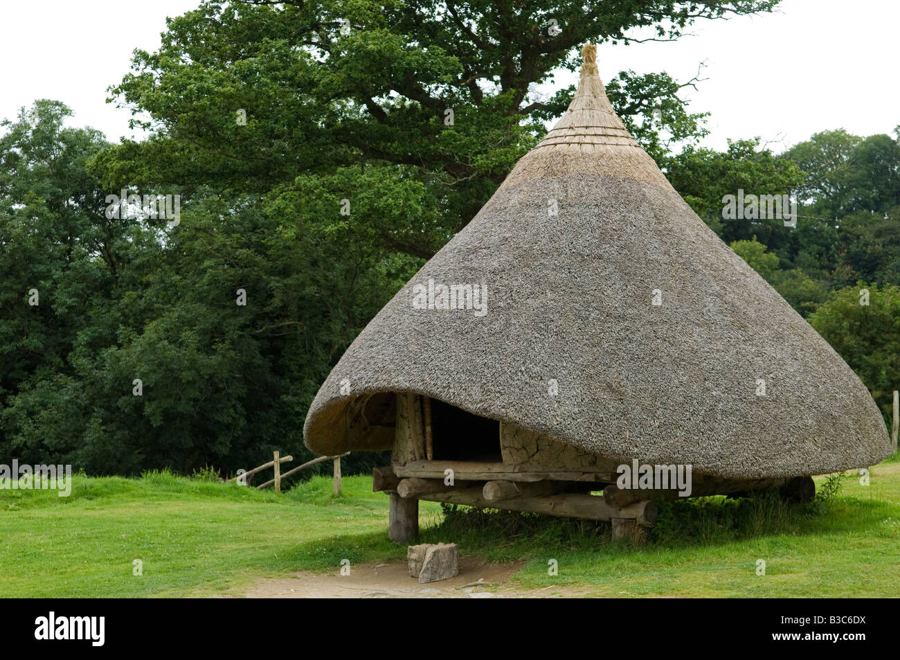England, Wales, Pembrokeshire. Neu erstellt Getreidespeicher, eine Eisenzeit Celtic Roundhouse auf den ursprünglichen Fundamenten errichtet Stockfoto