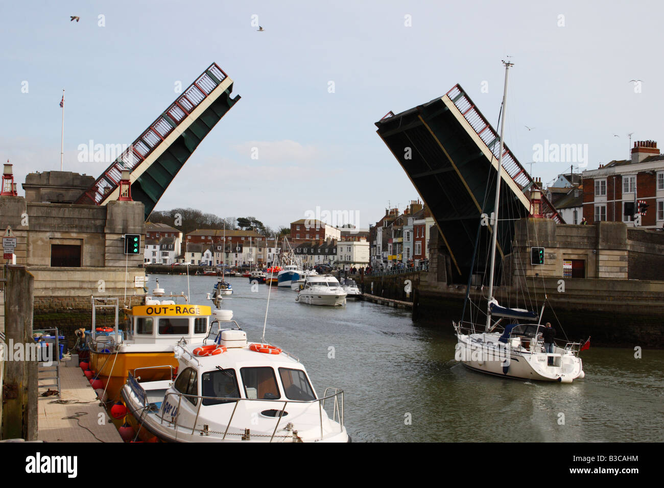 Die anhebende Brücke über die Wey in Weymouth, Dorset, England. Stockfoto