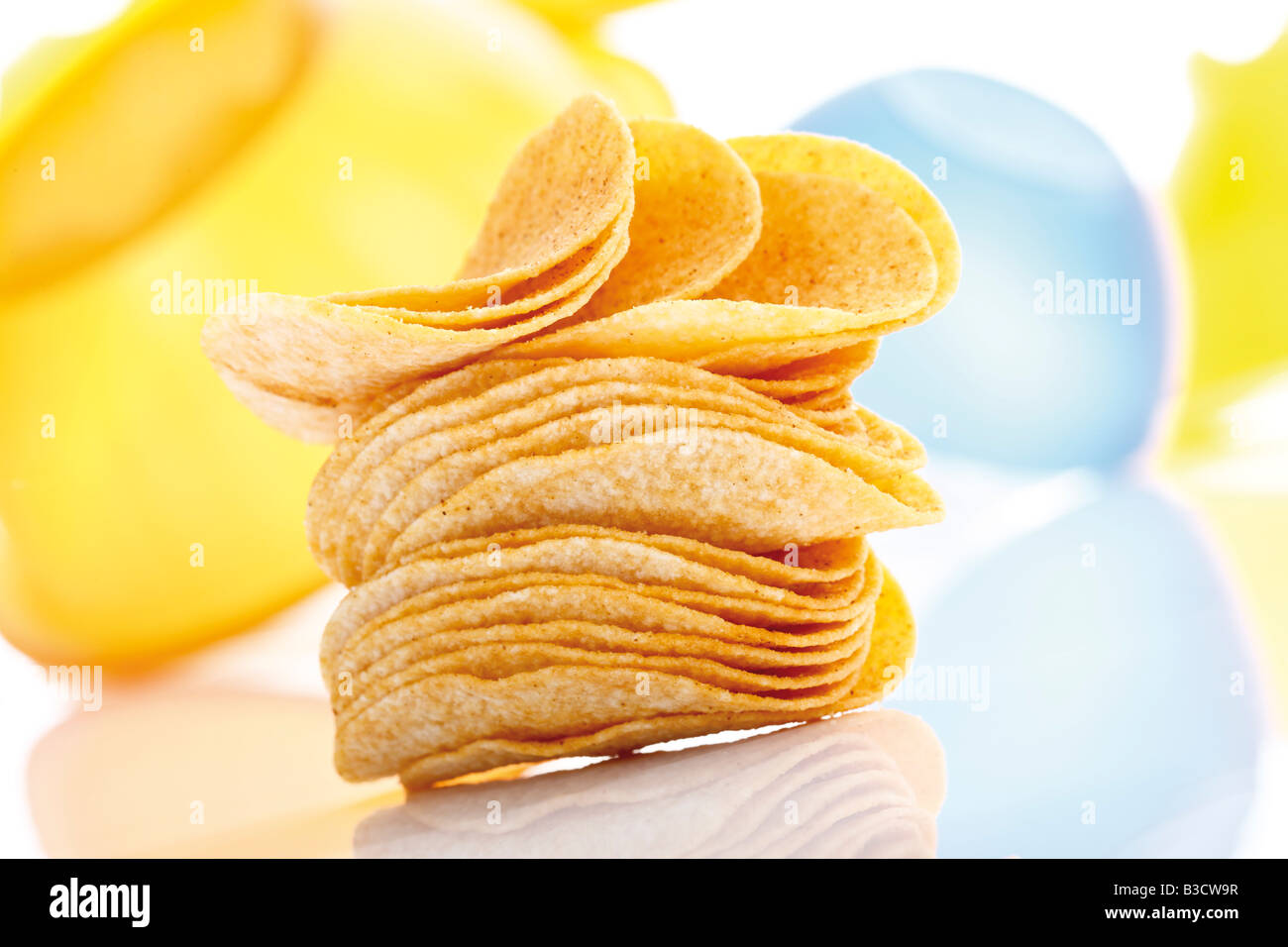 Gestapelte Kartoffelchips, close-up Stockfoto