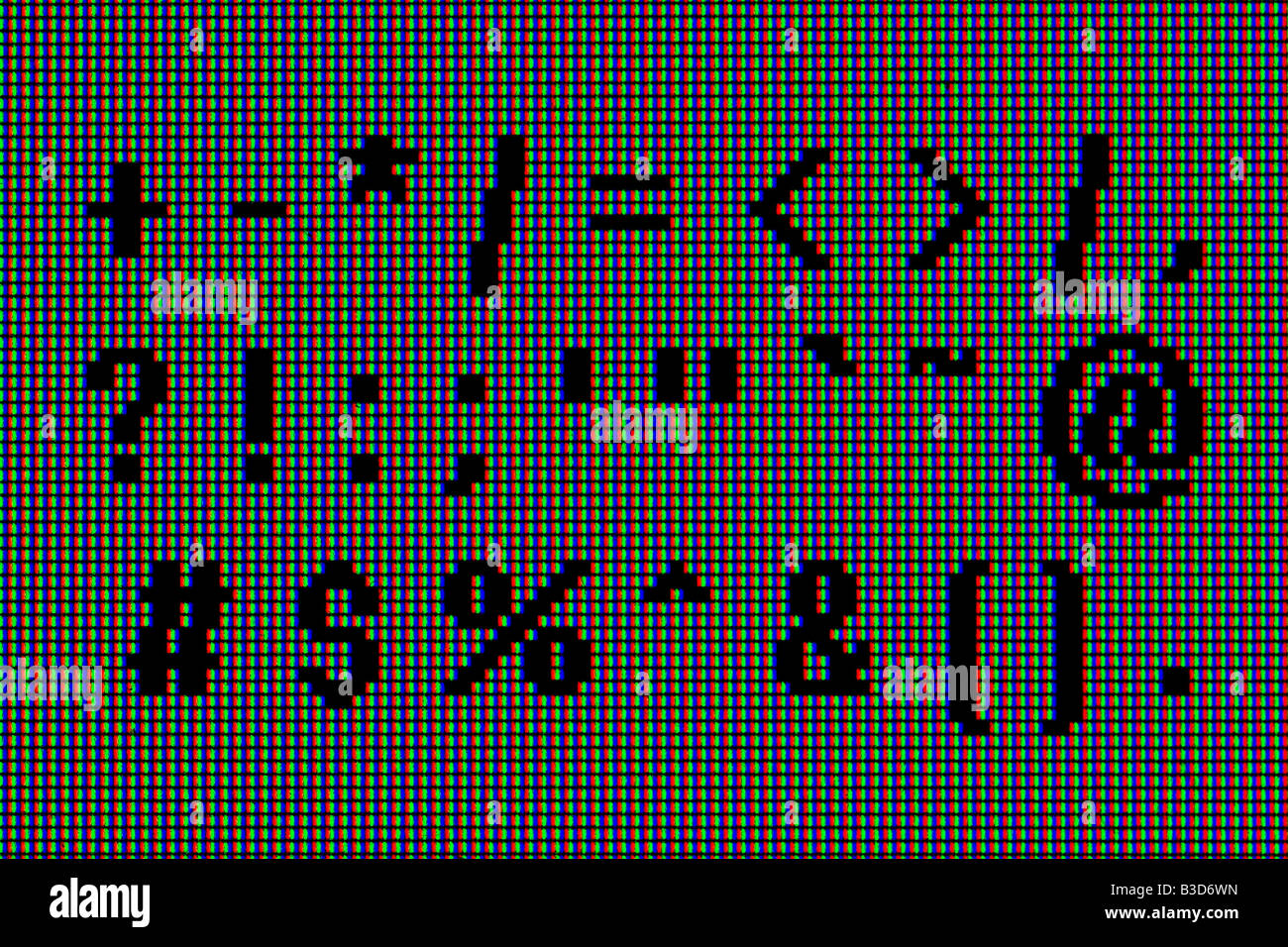 besondere Zeichen extreme Makroaufnahme einer LCD-Computer-Monitor, RGB-Pixel sichtbar Stockfoto