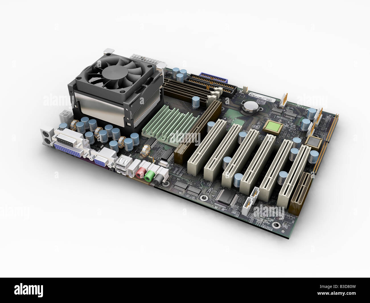 3D Rendering eines Mainboards Stockfoto