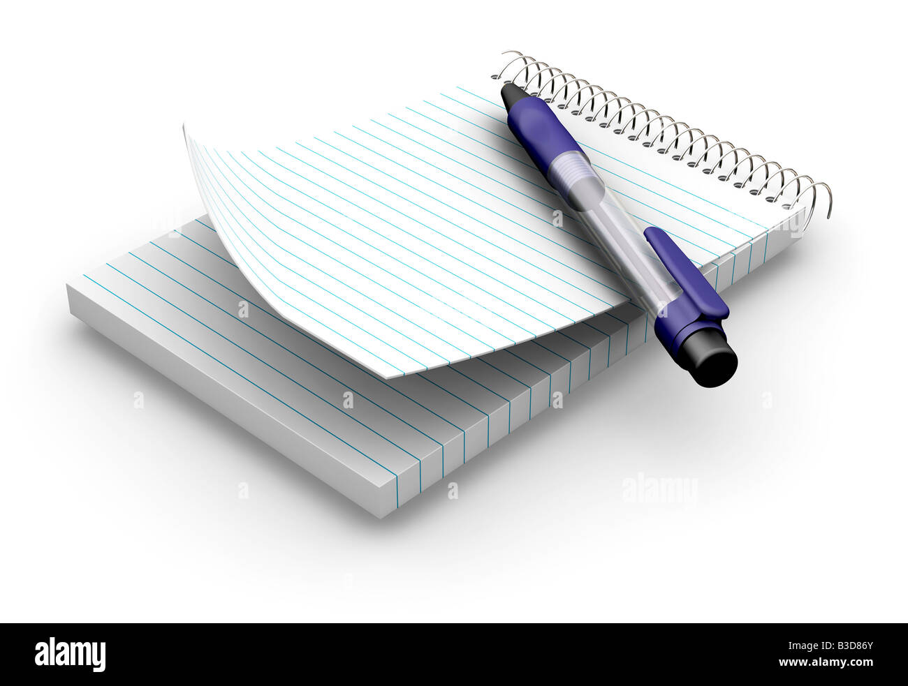 3D Rendern von einem Notizblock mit einem Stift Stockfoto