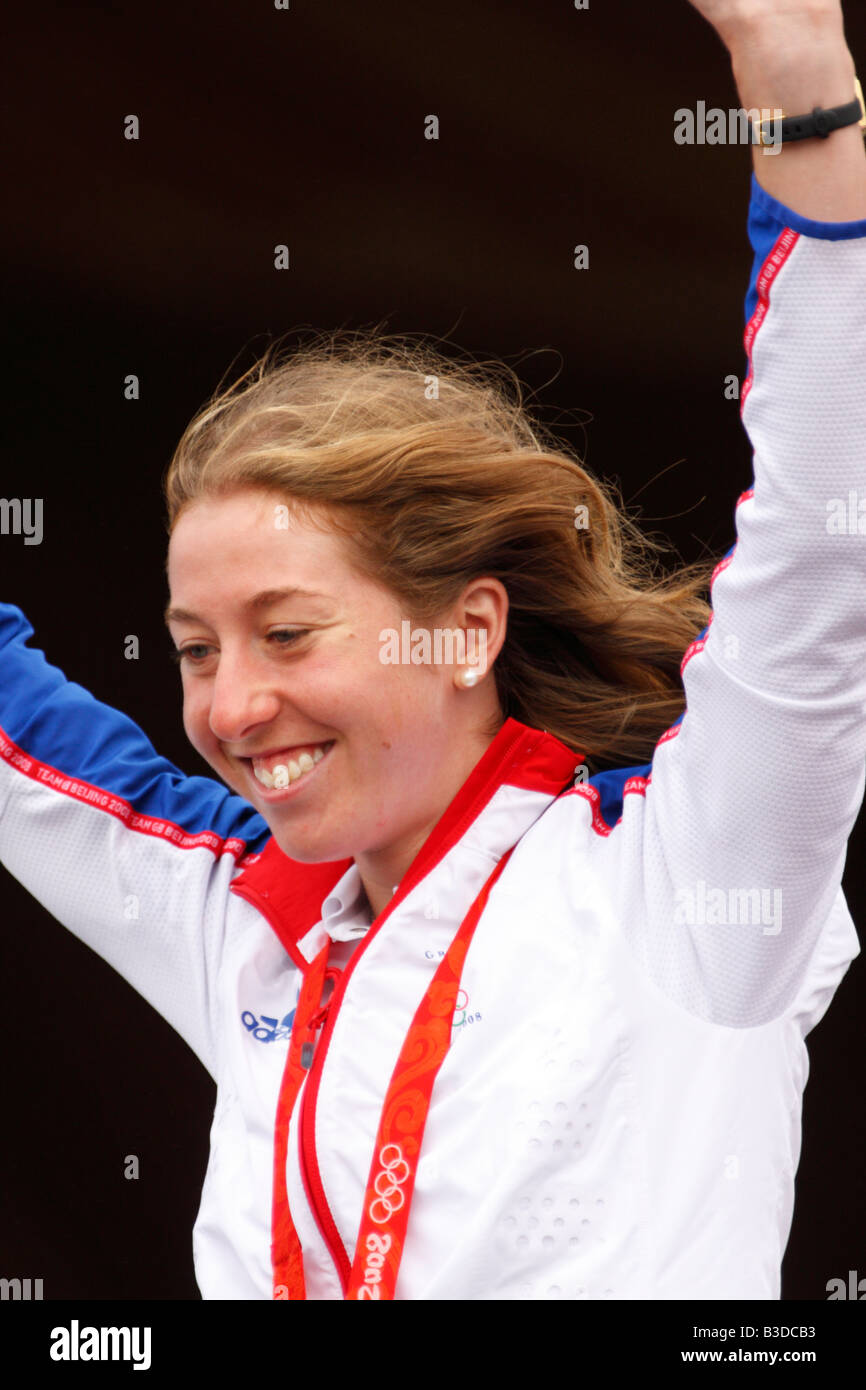 Nicole Cooke, Welsh Radfahrer, der eine bei den Olympischen Spielen in Peking 2008 in China, bei einem Festakt in Cardiff Goldmedaille Stockfoto