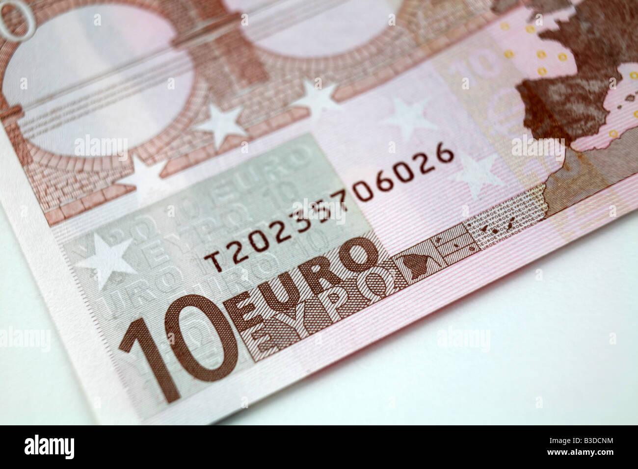 10 zehn-Euro-Banknoten aus Europa Stockfoto