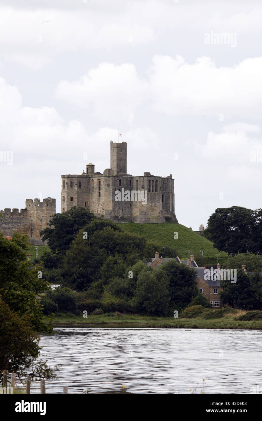 Warkworth Castle Fluß Coquet Stockfoto