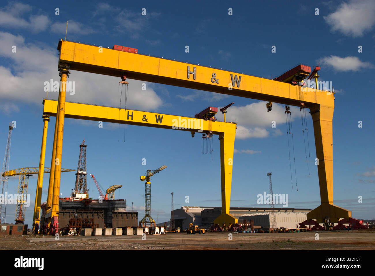 Samson und Goliath in Nordirland Belfast Werft Harland und Wolff Werft-Krane Stockfoto