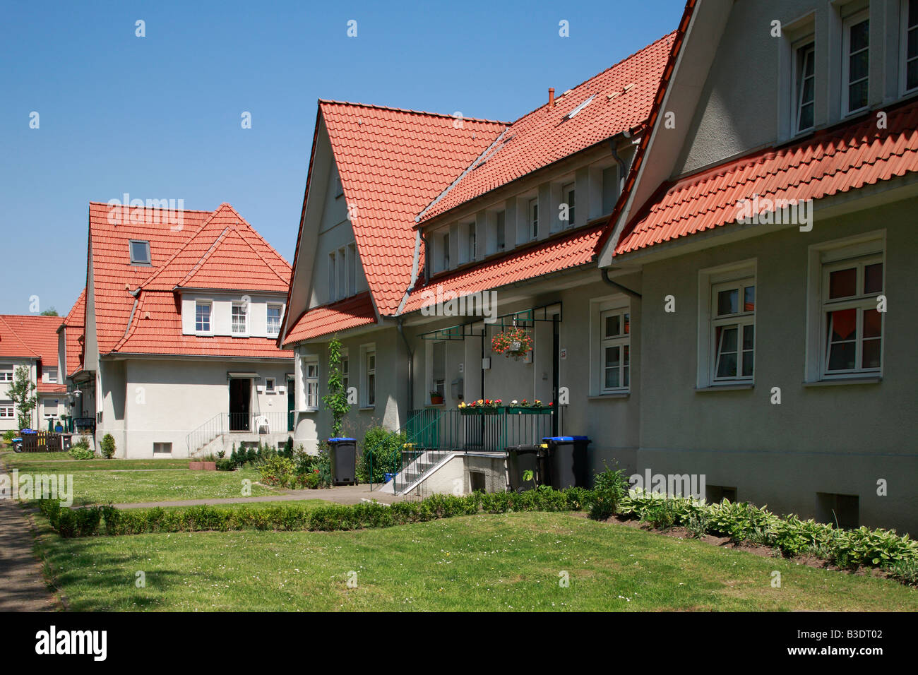 Route der Industriekultur, Internationale Bauausstellung Emscher, IBA, die Gartenstadt Welheim in Bottrop-Welheim, Bergarbeitersiedlung, Wohnhaeuser, Stockfoto