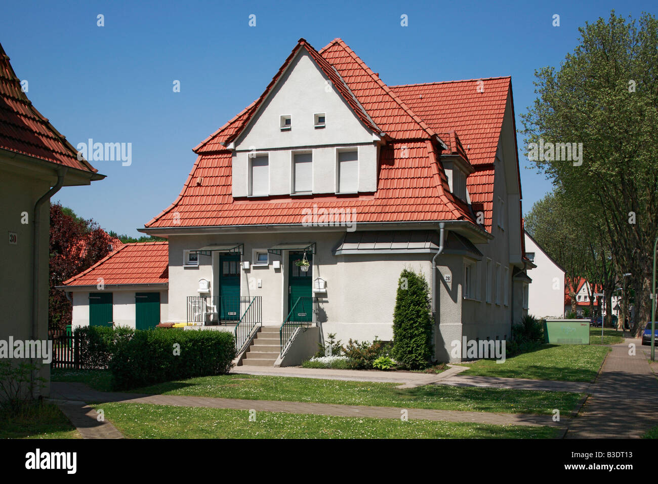 Route der Industriekultur, Internationale Bauausstellung Emscher, IBA, die Gartenstadt Welheim in Bottrop-Welheim, Bergarbeitersiedlung, Wohnhaeuser, Stockfoto