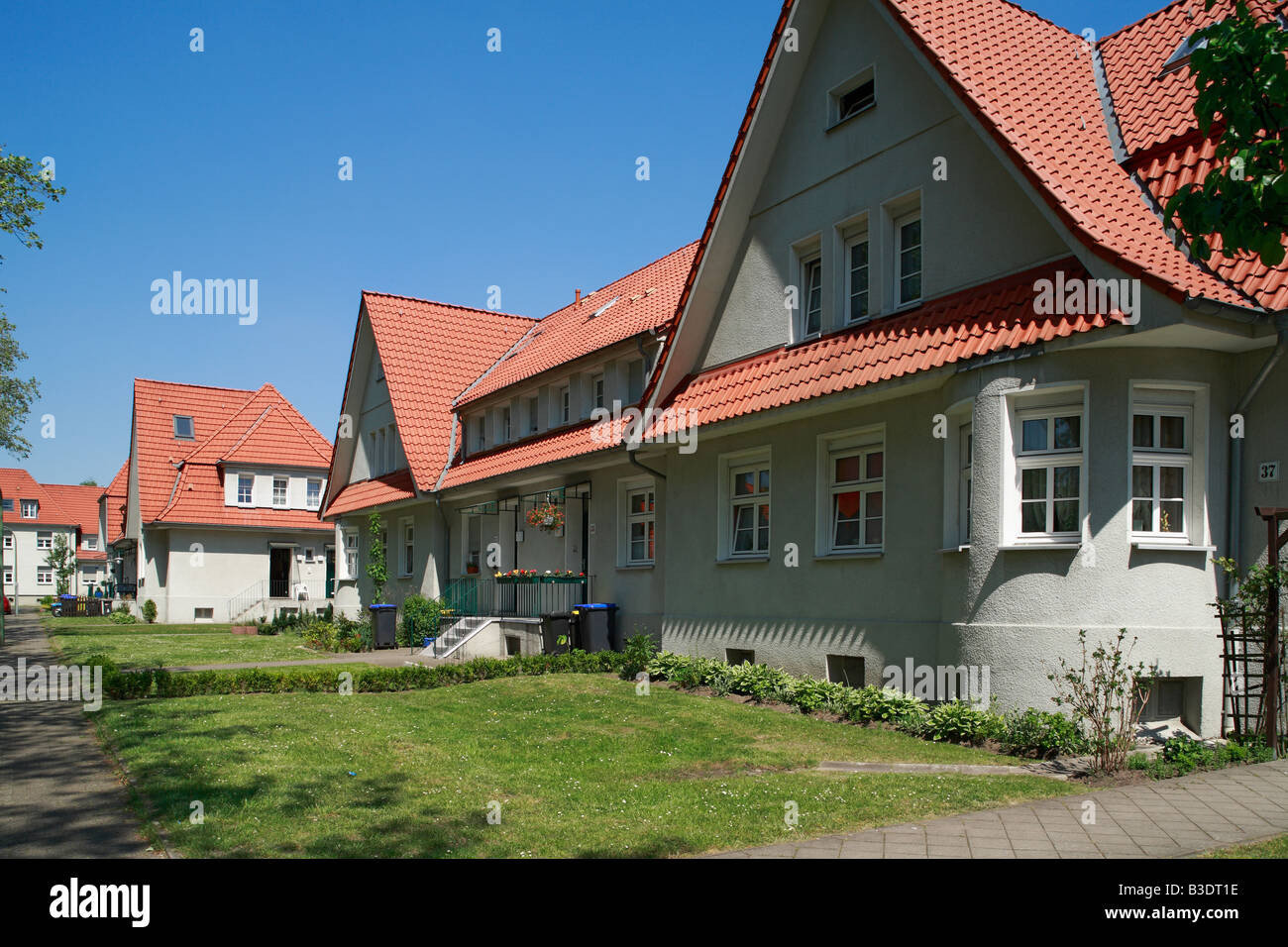 Route der Industriekultur, Internationale Bauausstellung Emscher, IBA, die Gartenstadt Welheim in Bottrop-Welheim, Bergarbeitersiedlung, Wohnhaeuser, Stockfoto