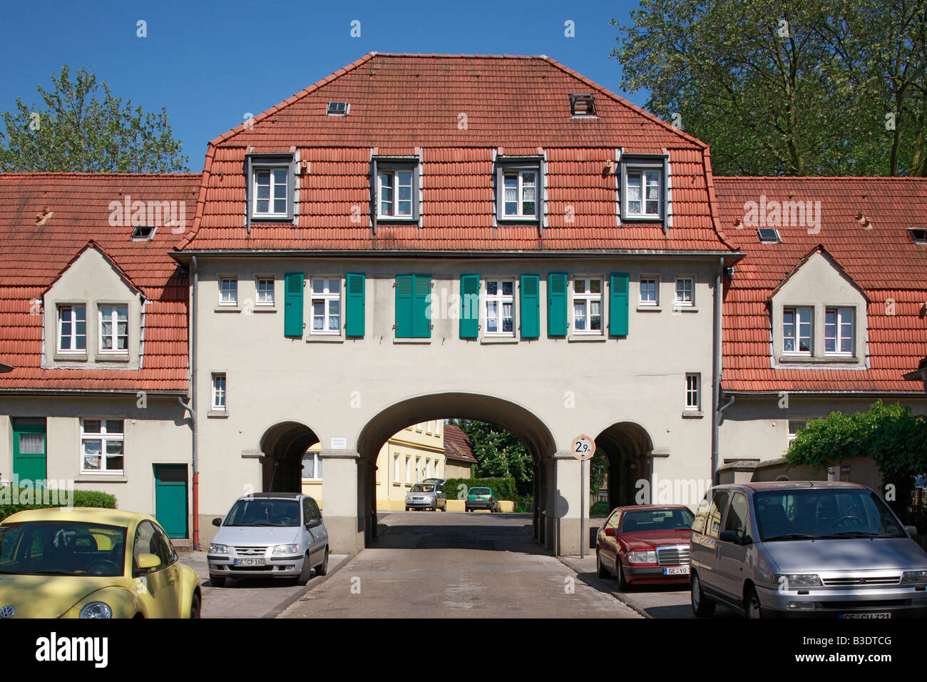 Route der Industriekultur, Internationale Bauausstellung Emscher, IBA, Siedlung Schuengelberg in Gelsenkirchen-Buer, Bergarbeitersiedlung, Wohnhae Stockfoto