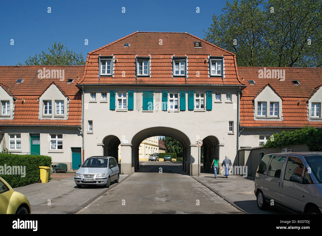 Route der Industriekultur, Internationale Bauausstellung Emscher, IBA, Siedlung Schuengelberg in Gelsenkirchen-Buer, Bergarbeitersiedlung, Wohnhae Stockfoto