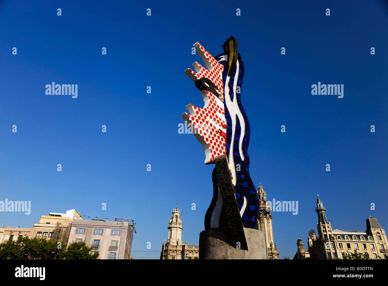 Cap de Barcelona von Roy Lichtenstein Plaza Antono Lopez Moll De La Fusta Barcelona-Katalonien-Spanien Stockfoto