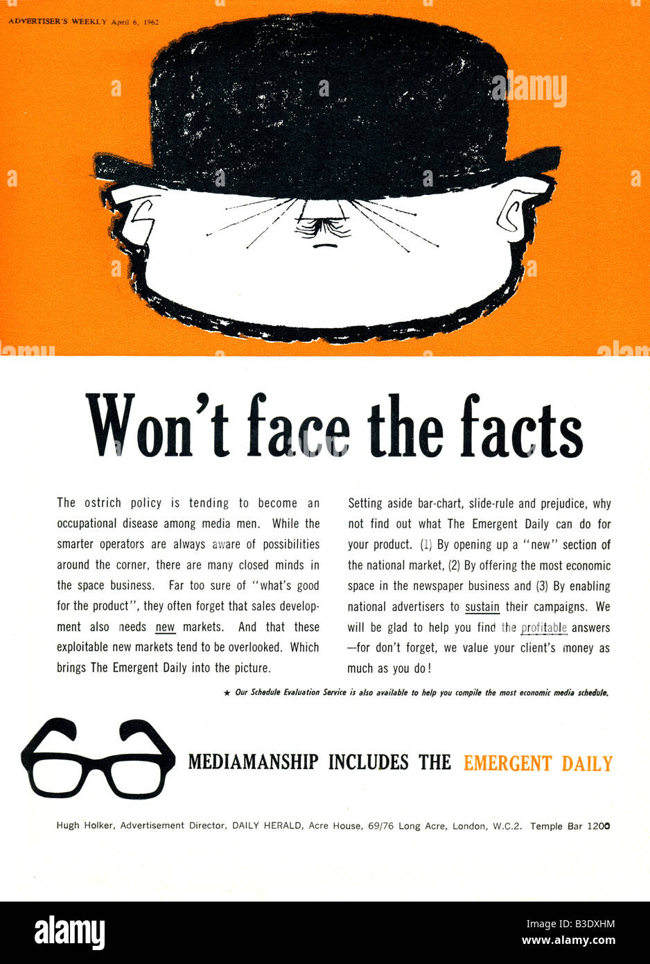 Werbung für die britischen Daily Herald Zeitung vom Werbenden Weekly Journal Magazin 6. April 1962 für nur zur redaktionellen Verwendung Stockfoto