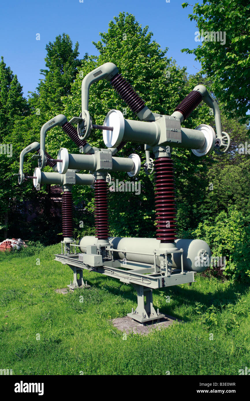 Route der Industriekultur, Umspannwerk Recklinghausen, Vereinigte Elektrizitaetswerke Westfalen, Museum "Strom Und Leben", Ausstellungsstueck, 3-phasig Stockfoto