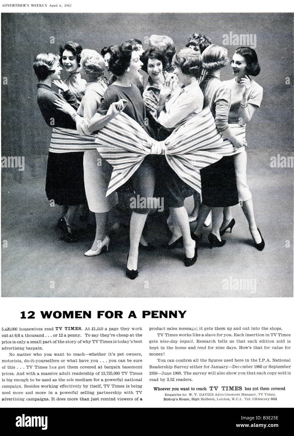 Anzeige für UK Privatfernsehen Mal Werbung von werbenden Weekly Journal Magazin 6. April 1962 nur zu redaktionellen Zwecken Stockfoto