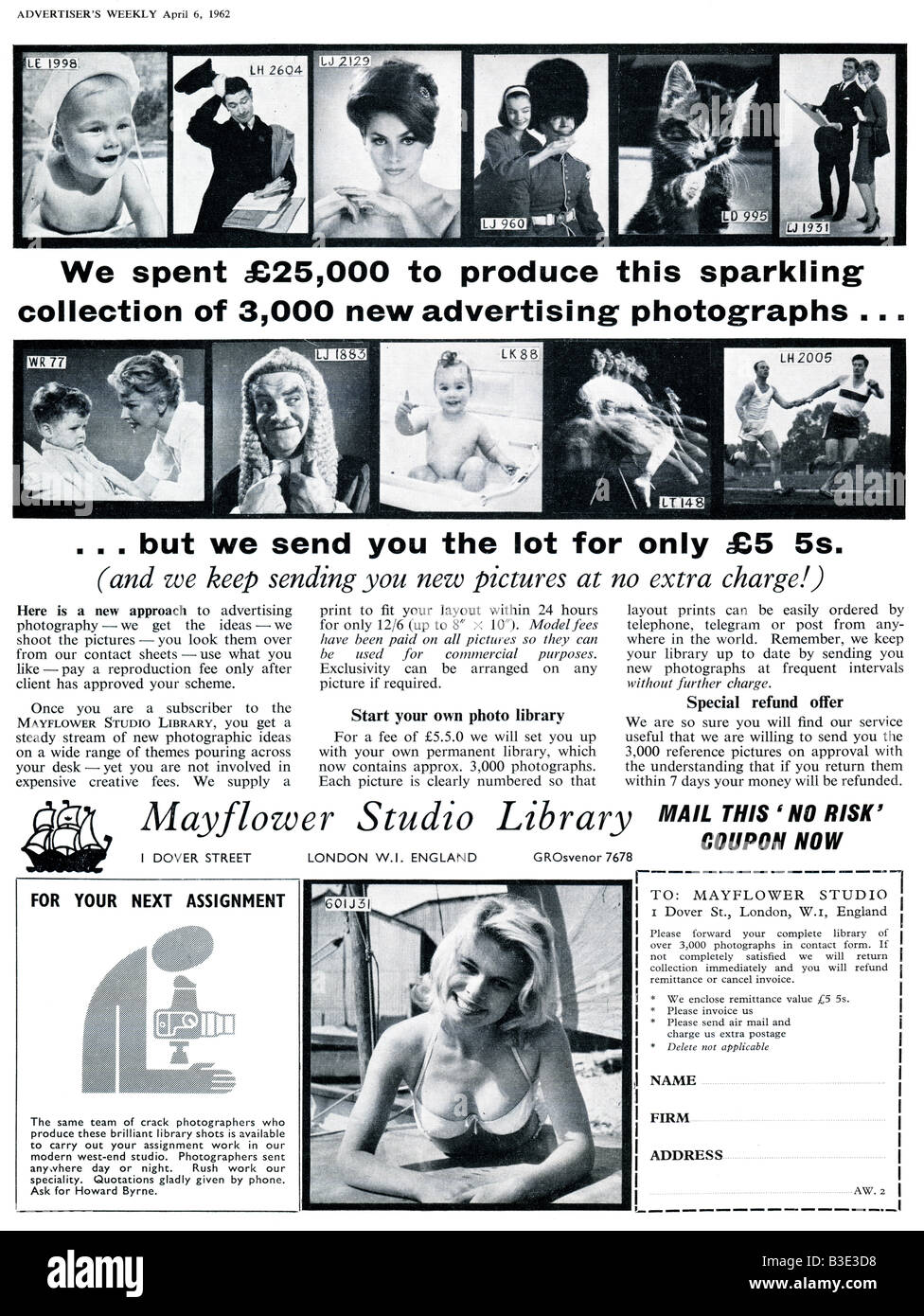 Werbung für die Mayflower Studio Bibliothek vom Werbenden Weekly Journal Magazin 6. April 1962 für nur zur redaktionellen Verwendung Stockfoto