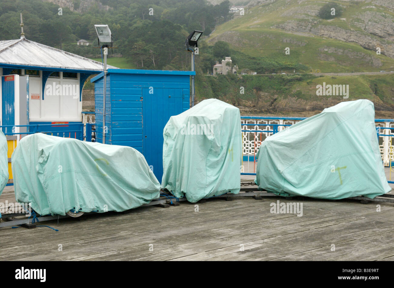 Eine geschlossene Messegelände fahren auf Llandudno Pier Stockfoto